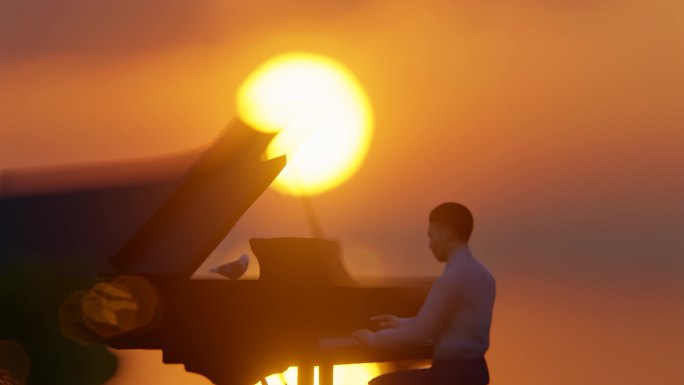 海边沙滩独奏弹钢琴