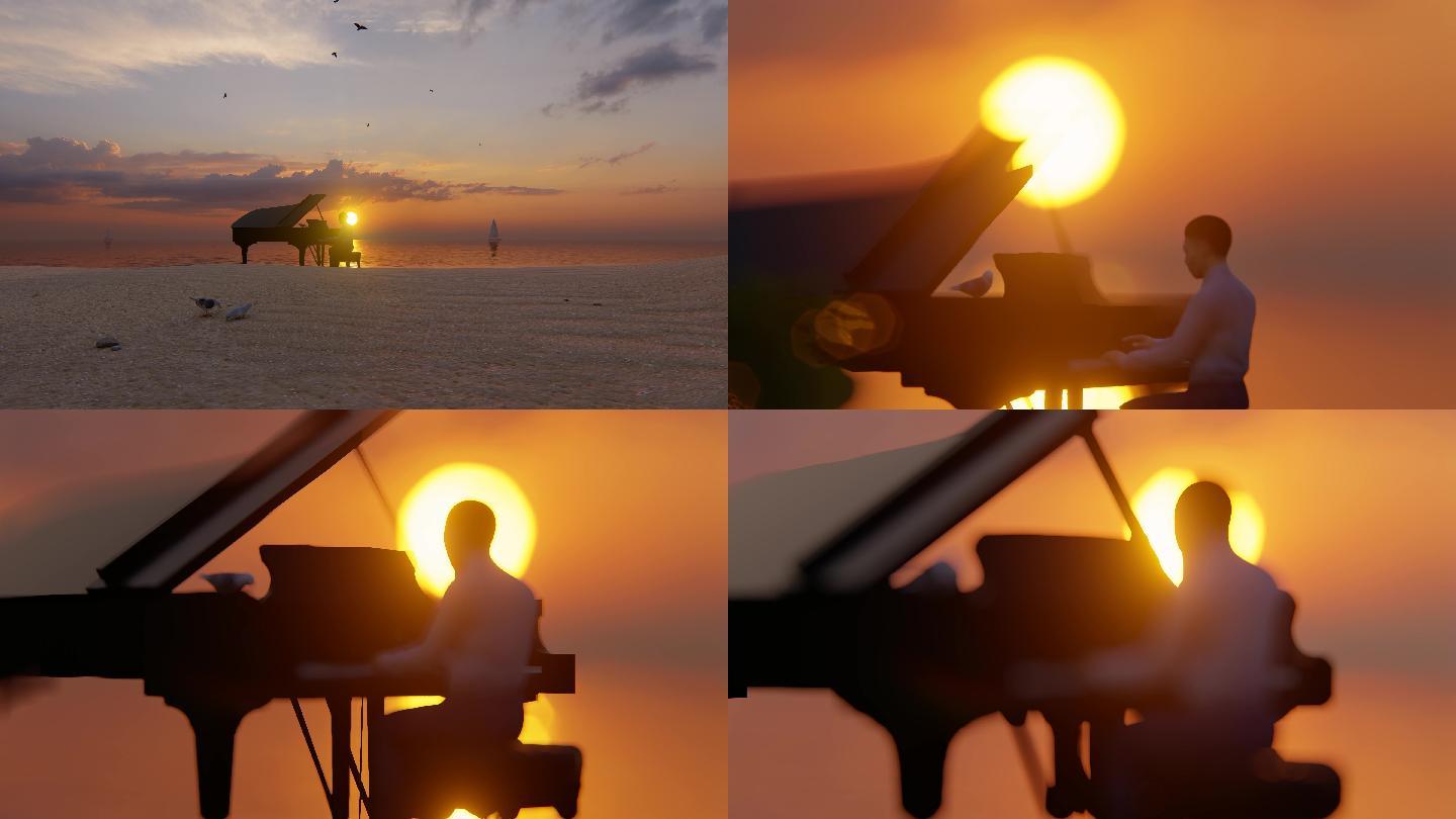 海边沙滩独奏弹钢琴