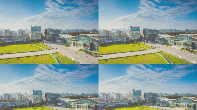 桂林会展中心城市城区风光日落大气素材