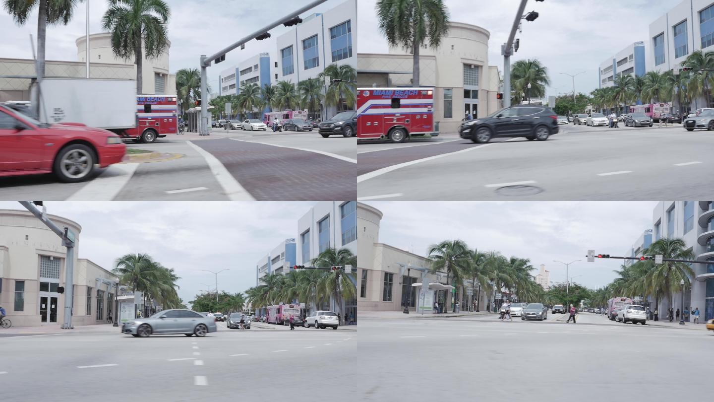 美国迈阿密海滩美国街头车辆汽车停在路边的