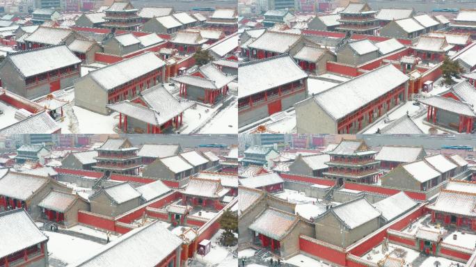 中国沈阳故宫古建筑雪景航拍