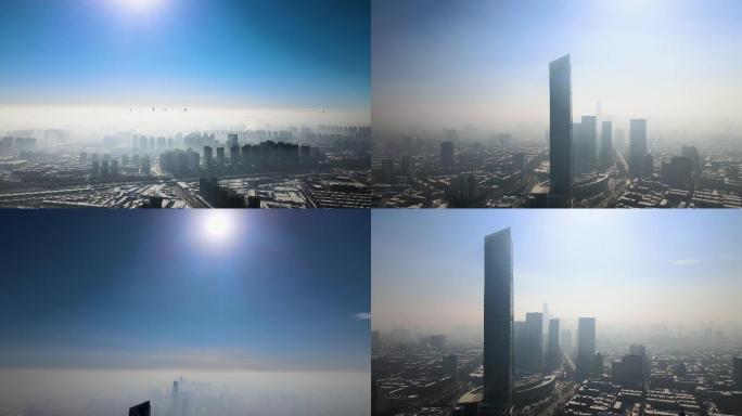 4K航拍城市沈阳雾气缭绕 大雾仙气