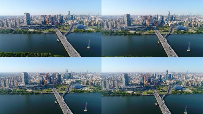 中国辽宁沈阳浑河桥城市风景航拍