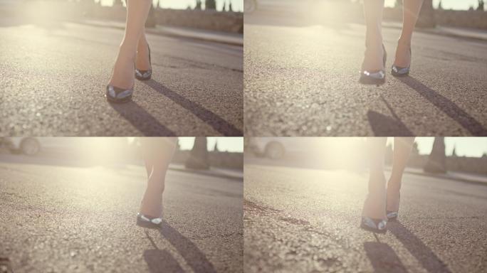 穿着高跟鞋在城里行走的女人