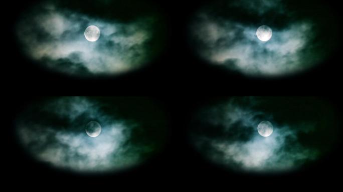 满月前掠过的云彩明月高空树梢圆月夜白月光