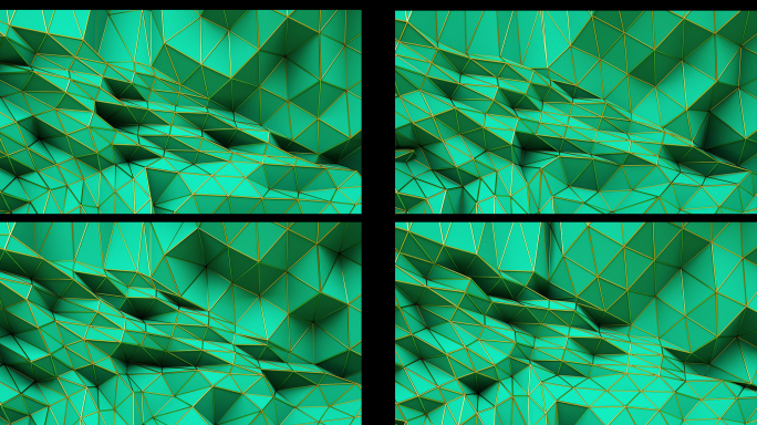 【4K时尚背景】3D几何金绿空间慢动折角