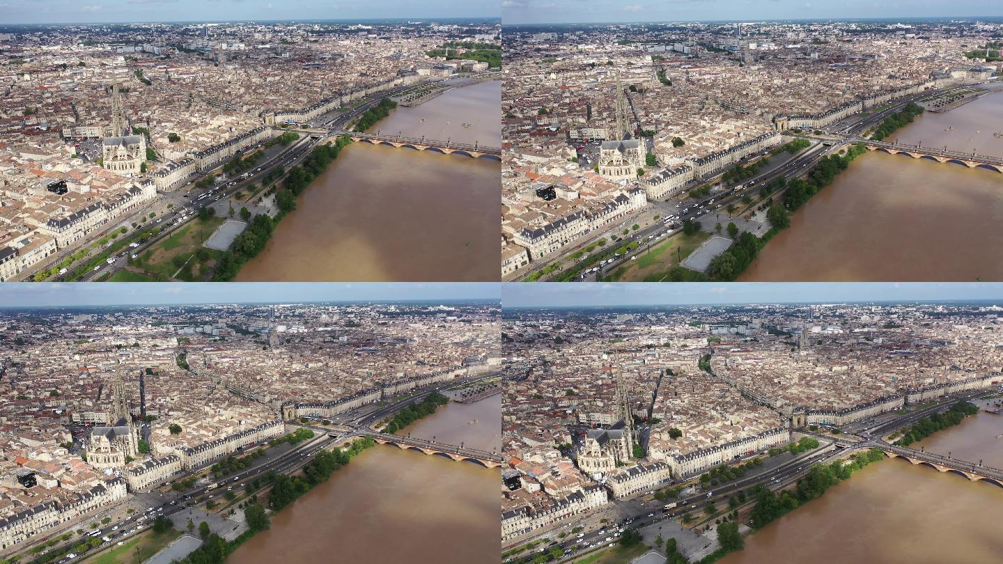 法国波尔多市中心全景鸟瞰图