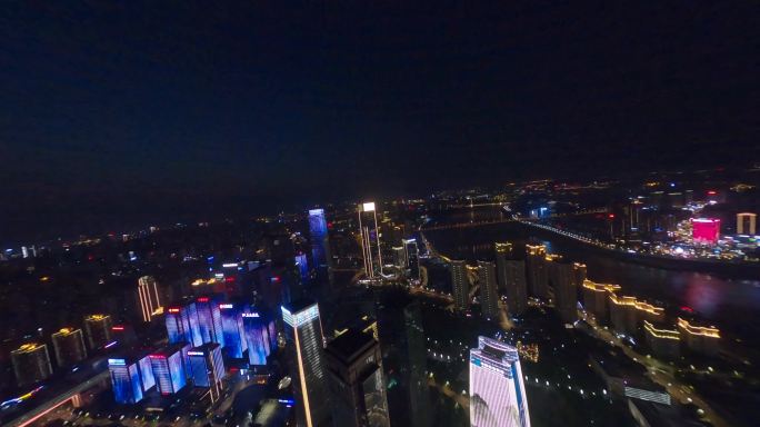 重庆江北嘴国金中心穿越机航拍夜景