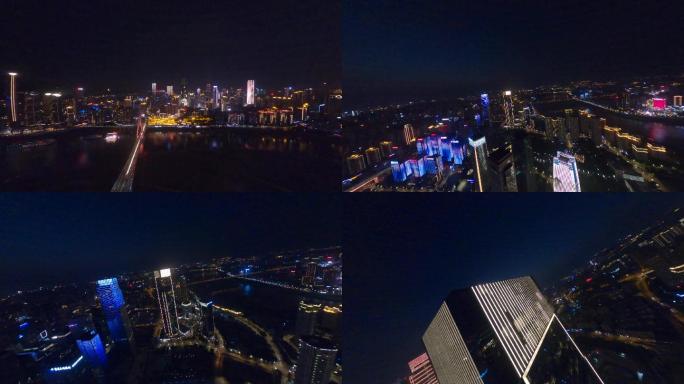 重庆江北嘴国金中心穿越机航拍夜景