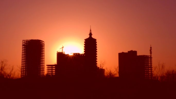 北京通州西海子公园燃灯塔日出清晨早晨