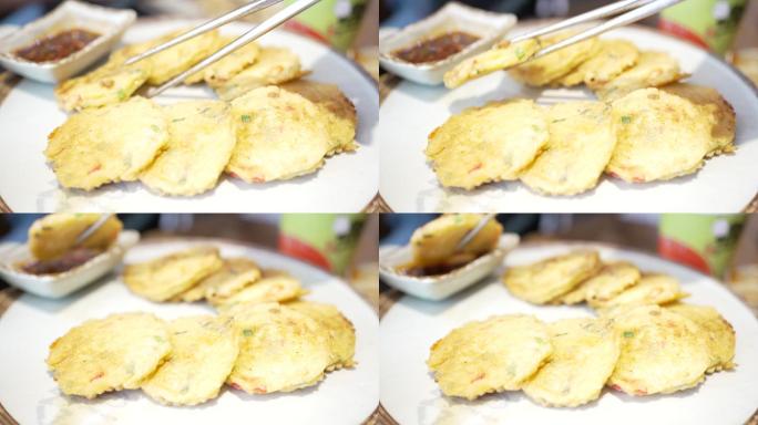 慢动作美食步行街韩式土豆饼