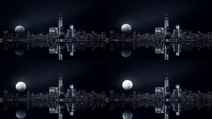 纽约天际线上方的超级月亮