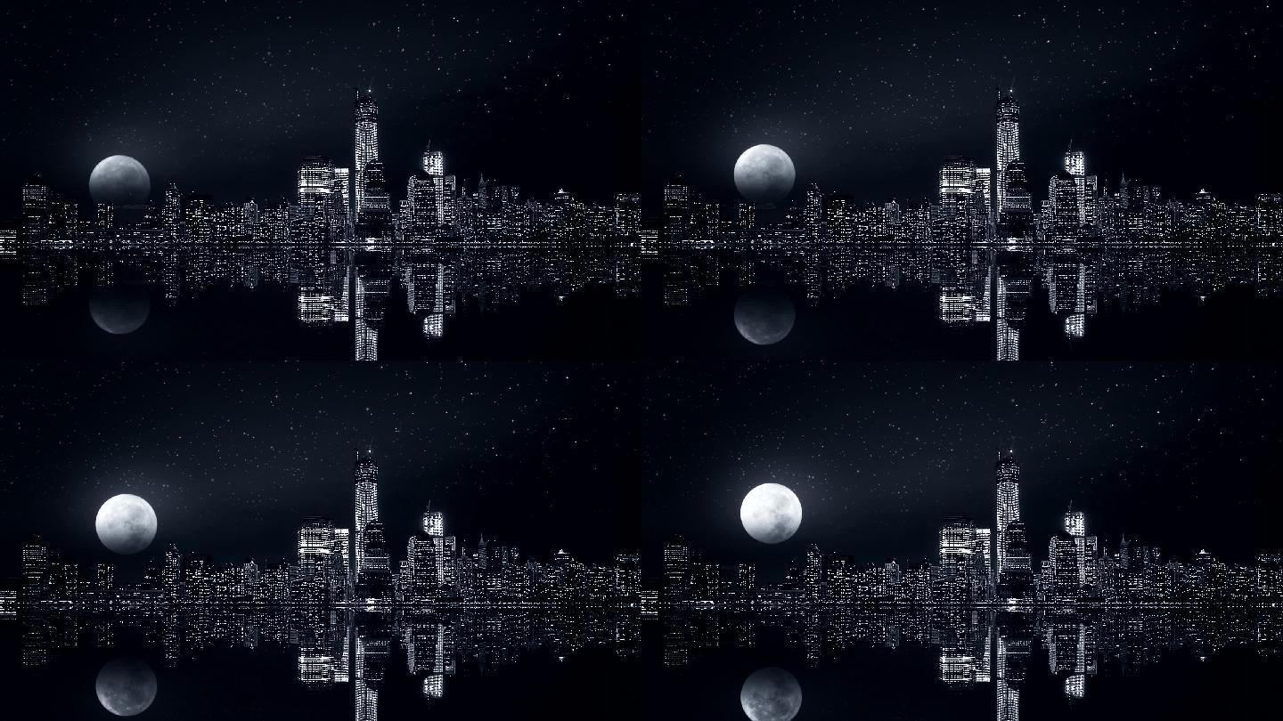 纽约天际线上方的超级月亮