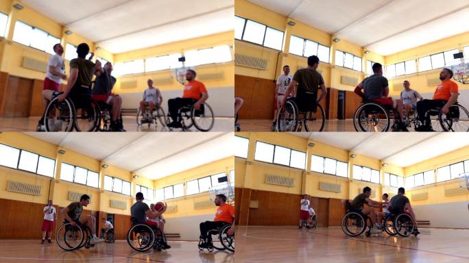 轮椅运动员开始篮球比赛