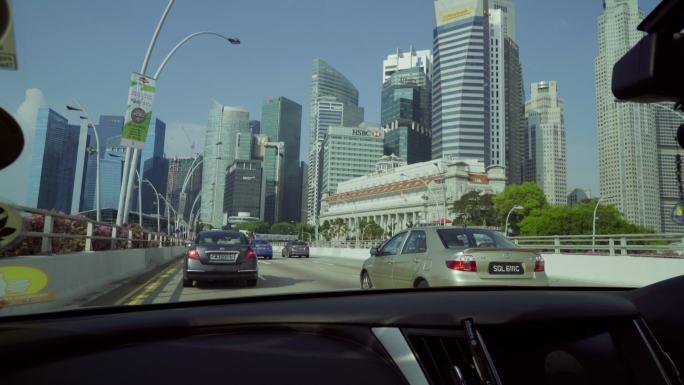 车内拍摄新加坡城市道路空境