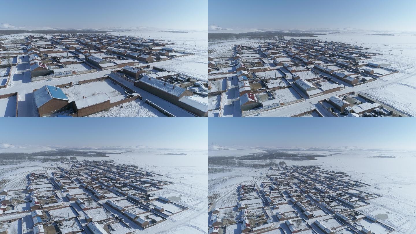 冬季雪景下的村庄航拍空镜