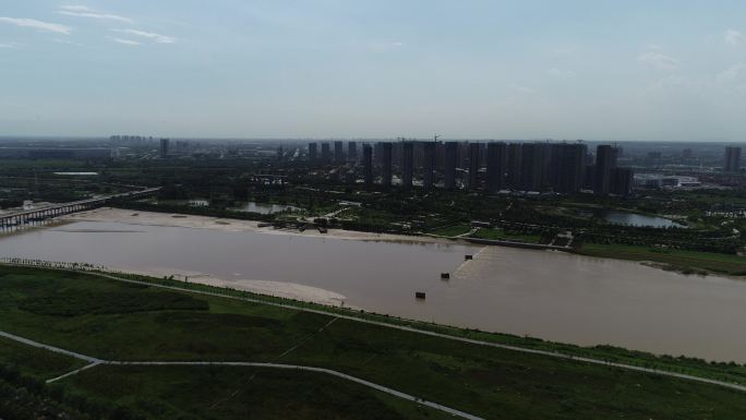 咸阳渭河绕高新航拍4K陕西渭河咸阳宣传片