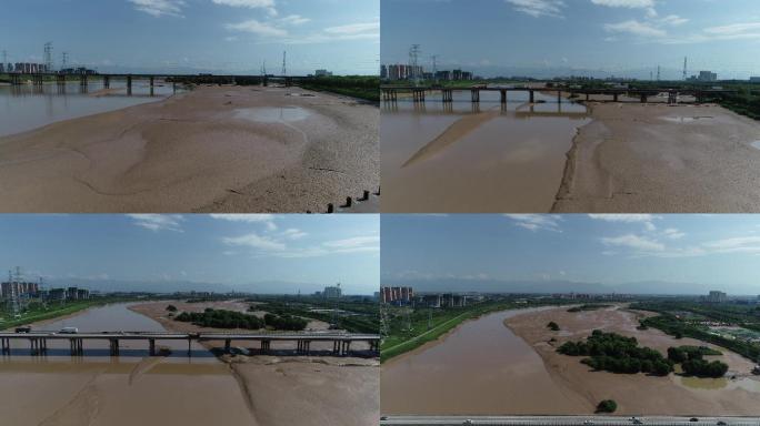 咸阳高新渭河大桥航拍4K咸阳交通宣传素材