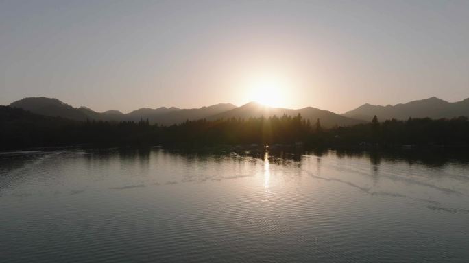 杭州西湖景区日落4K航拍