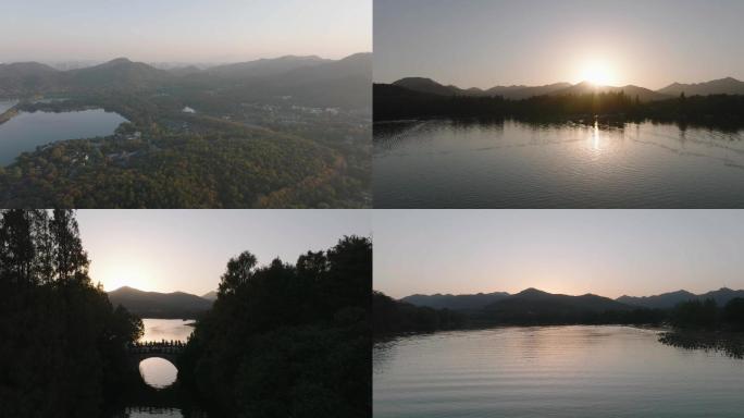 杭州西湖景区日落4K航拍