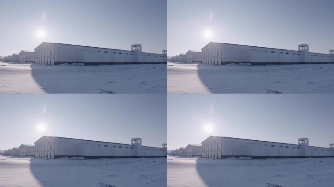 冬季阳光雪景平房空镜
