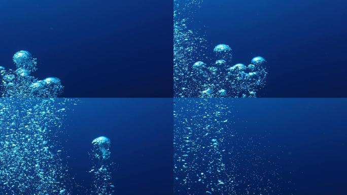 许多气泡在水下运动