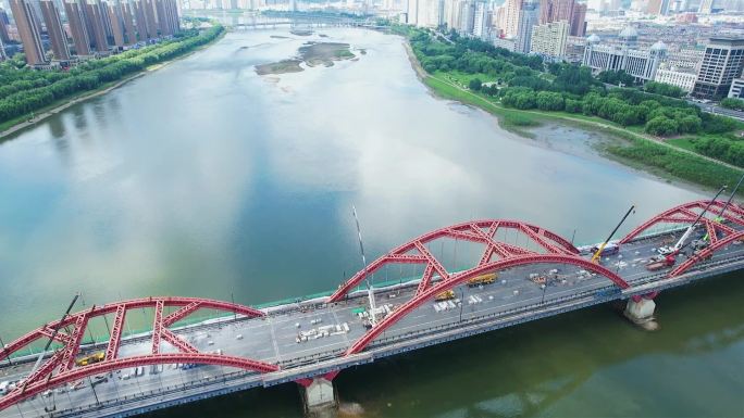 吉林市松花江江湾大桥航拍