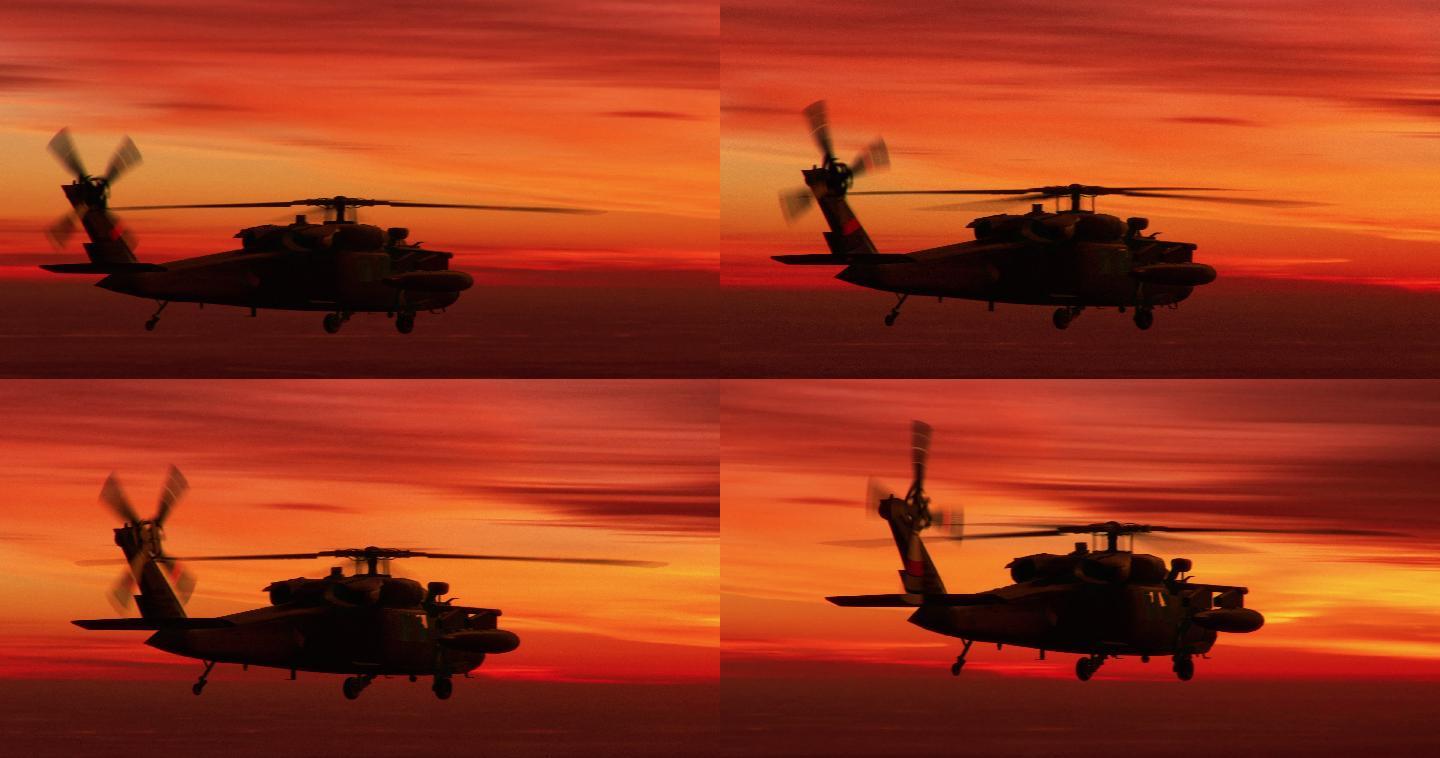 日落背景下的陆军直升机