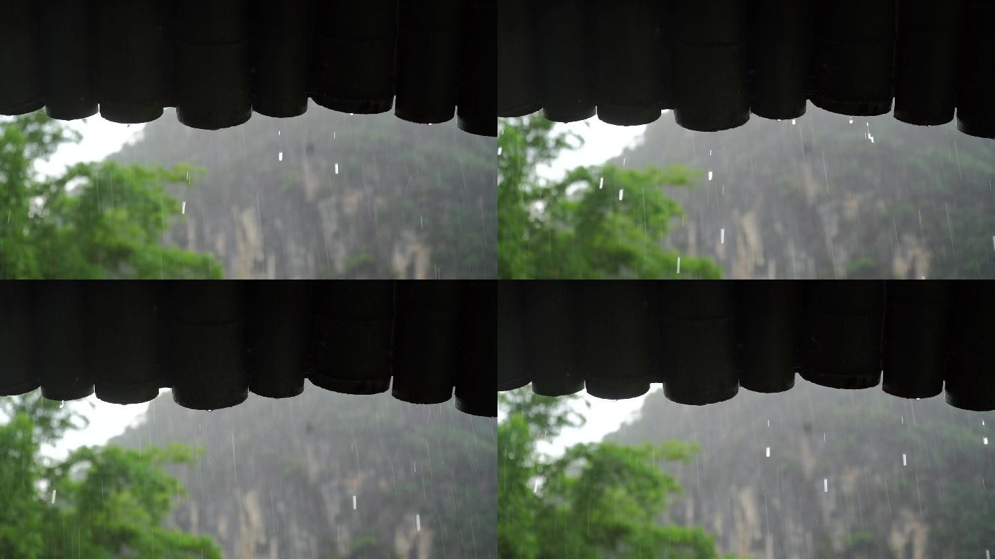 下雨天屋房檐滴雨水升格模式慢动作