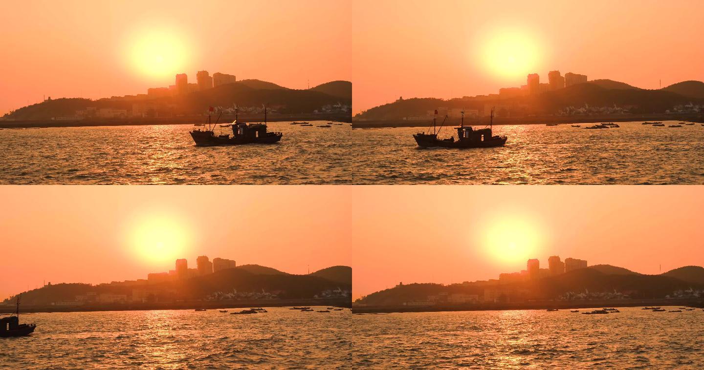 渔舟唱晚，波光粼粼4K