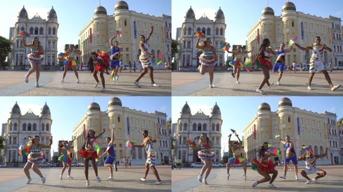 街头表演国外外国跳舞演出青春活力