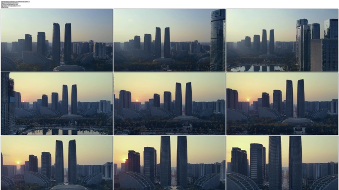 四川成都城市地标金融城航拍延时双子塔夜景