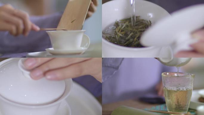 唯美茶艺师 盖碗 泡茶 绿茶毛峰