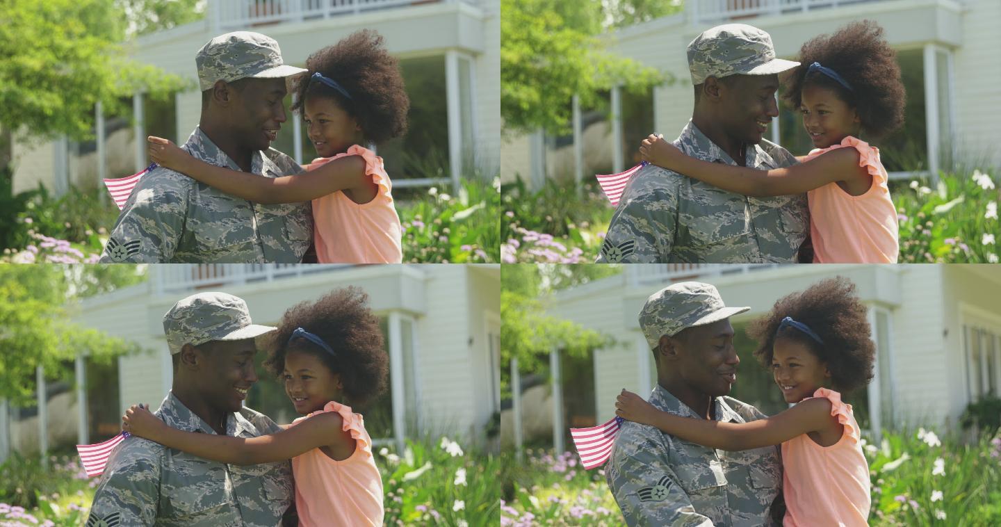 抱着女儿的士兵士兵归家见女儿美军黑人