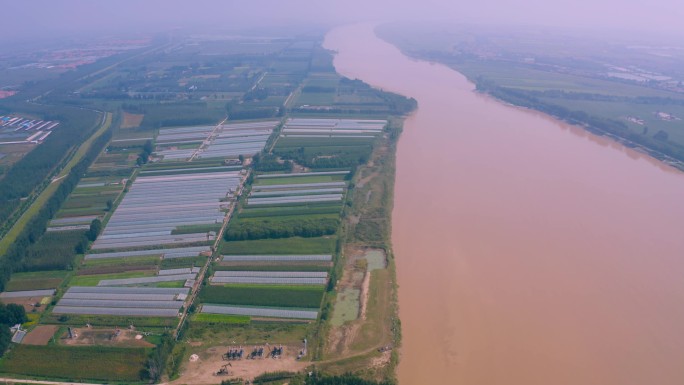 4K航拍东营黄河沿岸农业种植
