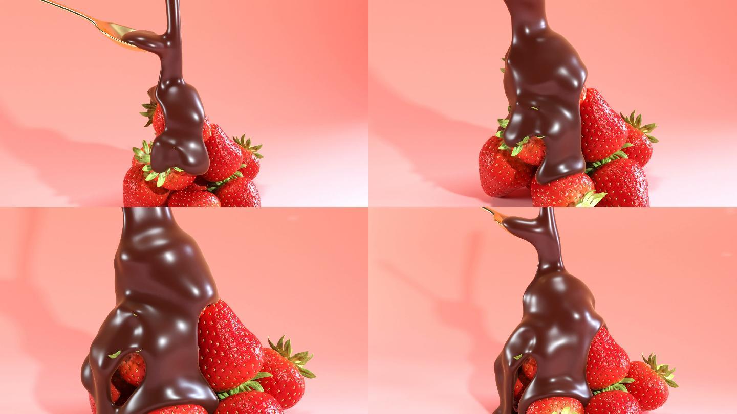 草莓巧克力广告巧克力果酱淋下
