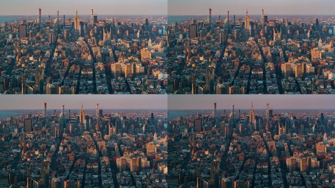 纽约市天际线鸟瞰市中心日落黄昏