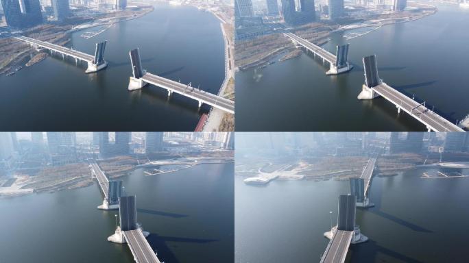原创航拍 天津滨海新区 于家堡开启桥