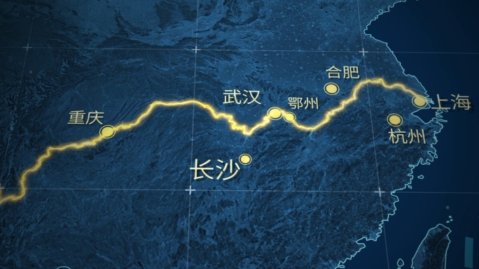 科技感地图(长江经济带城市展示)AE模板