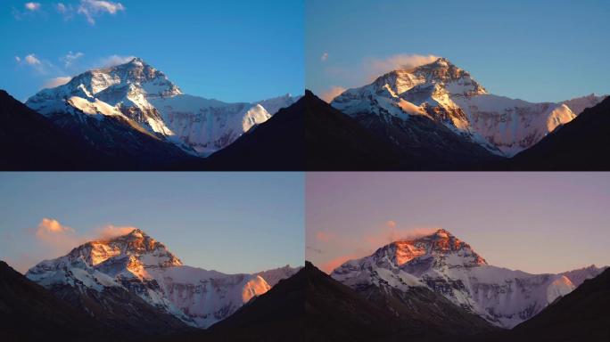 西藏雪山珠峰珠穆朗玛峰日照金山世界第一峰