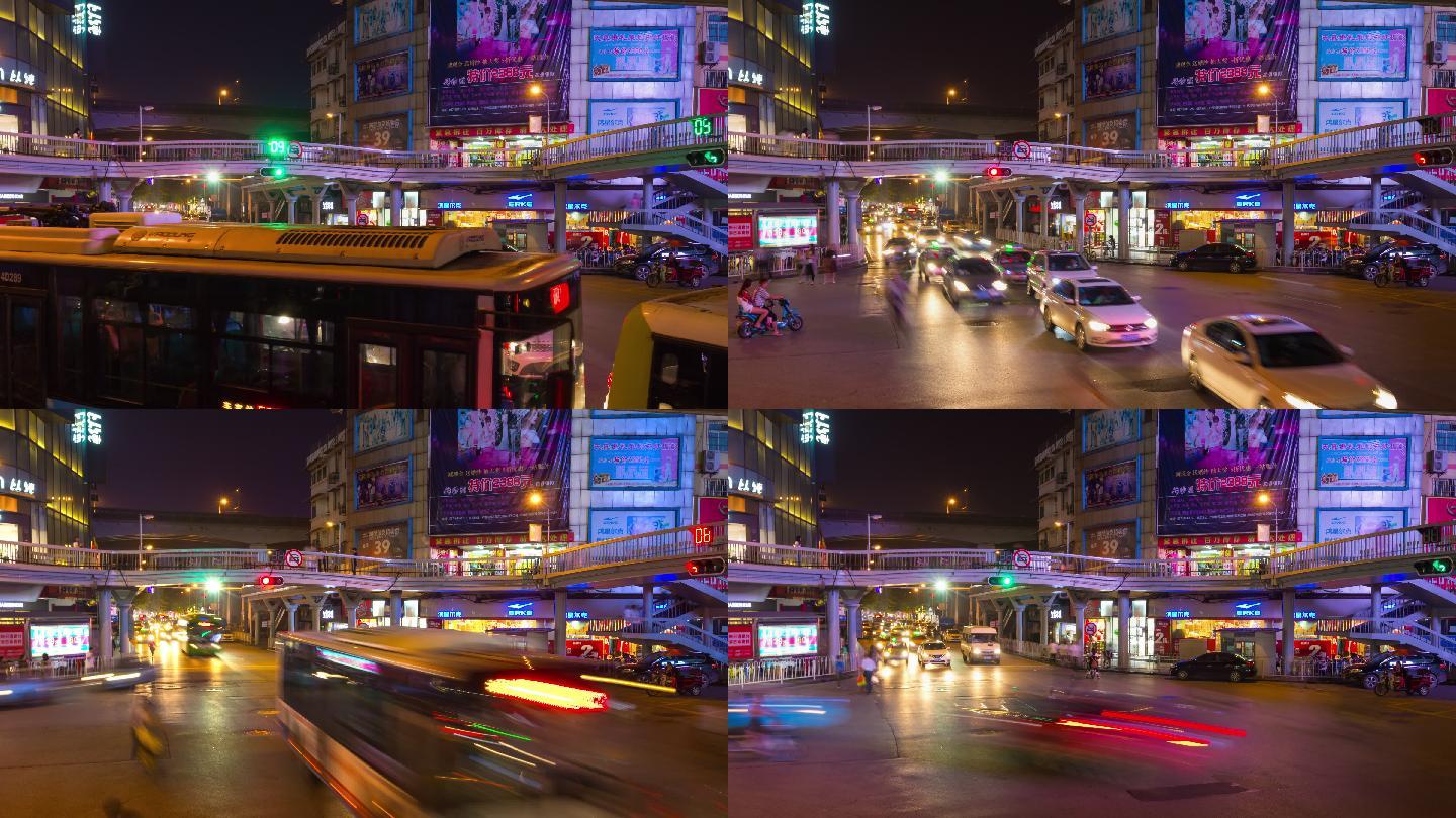 武汉市夜间照明交通街道全景图