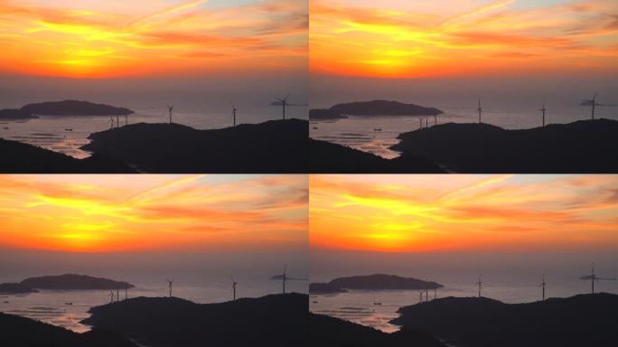 玉环市科啸风力发电厂风车日出朝霞