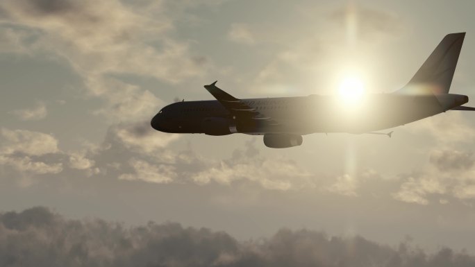 飞机穿越天空云层航班经飞直达商务旅行飞翔