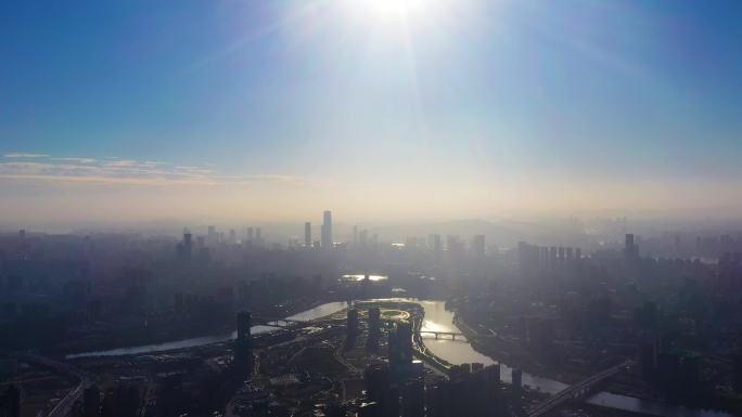 高空航拍正阳下的长沙城区