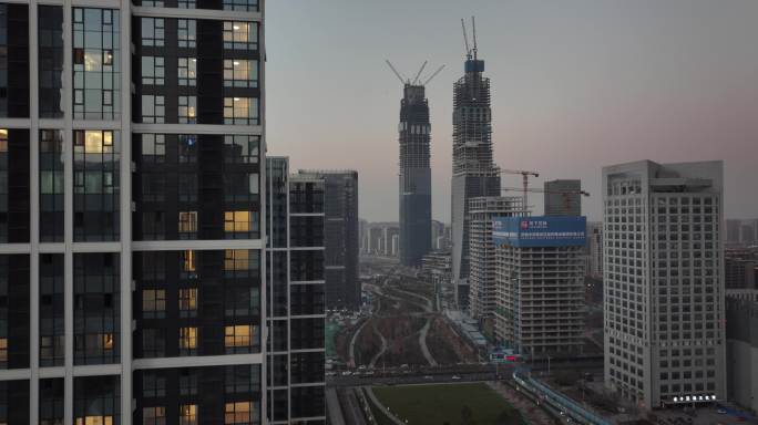 济南CBD经十路都市道路夜景车流航拍4k