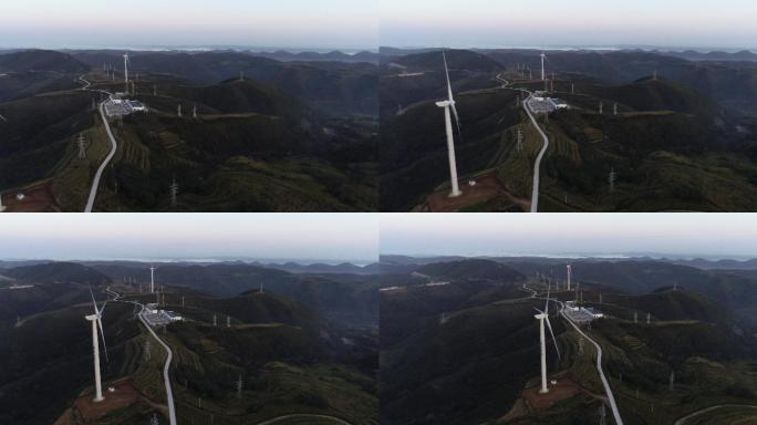 铜川市风力发电航拍4K铜川宣传片素材日出