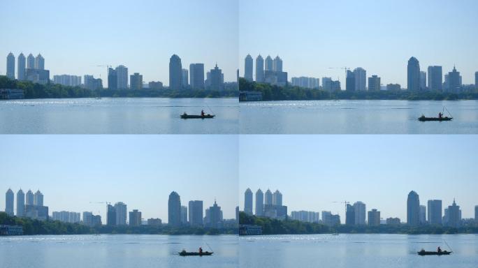 南宁南湖公园剪影 小船 渔船