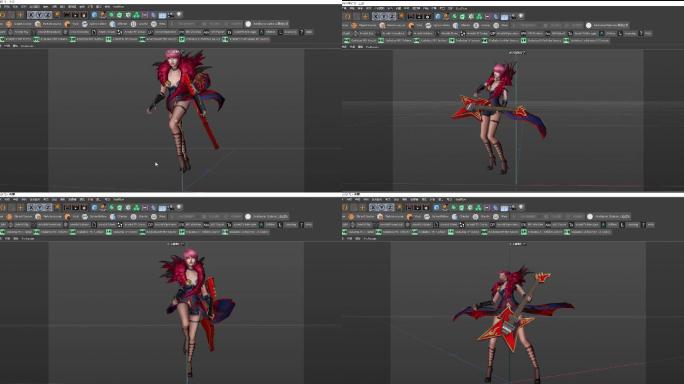 C4D吉他美女模型动作全套工程