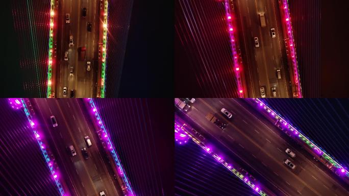 西安欧亚大道夜景航拍西安浐灞生态交通桥梁