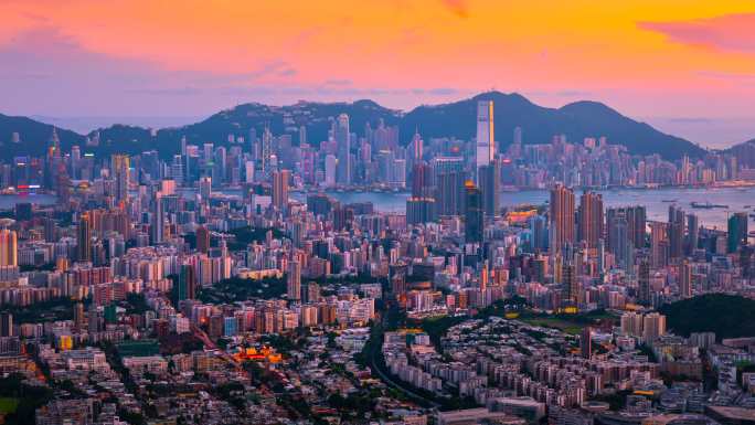 香港城市景观的日出